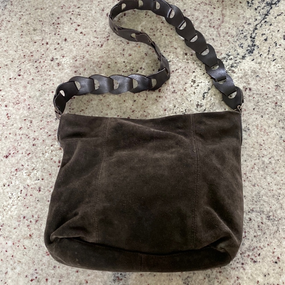 Suede Crossbody Shoulder Bag in Dark Brown